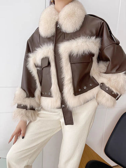 Manteau Glamour en Cuir et Fourrure de Renard